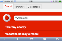 Web Vodafonu v mobilu na šířku Web Vodafonu v mobilu na šířku